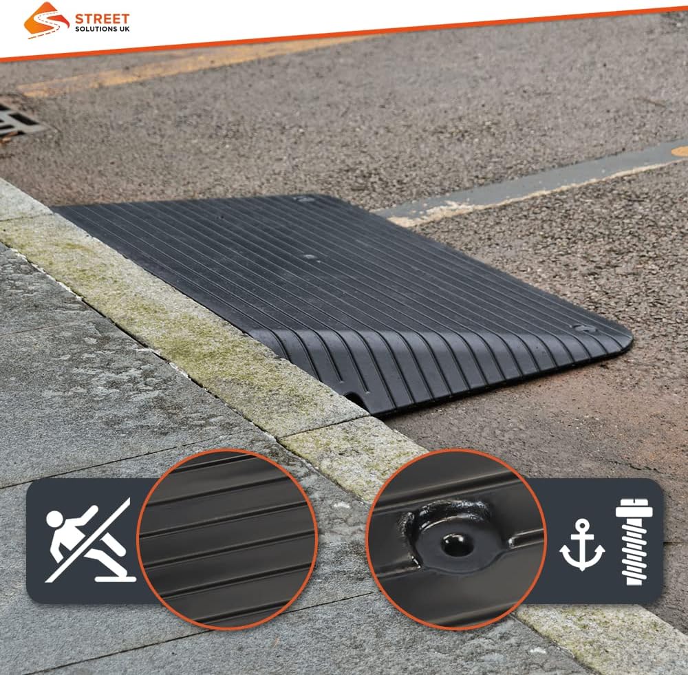 Rubber Threshold Ramp 4 Inch Rise Wheelchair Transition Ramp | Mobility Door Ramp for Scooter Access & Pets Designed with Slip-Resistant Surface Black-3