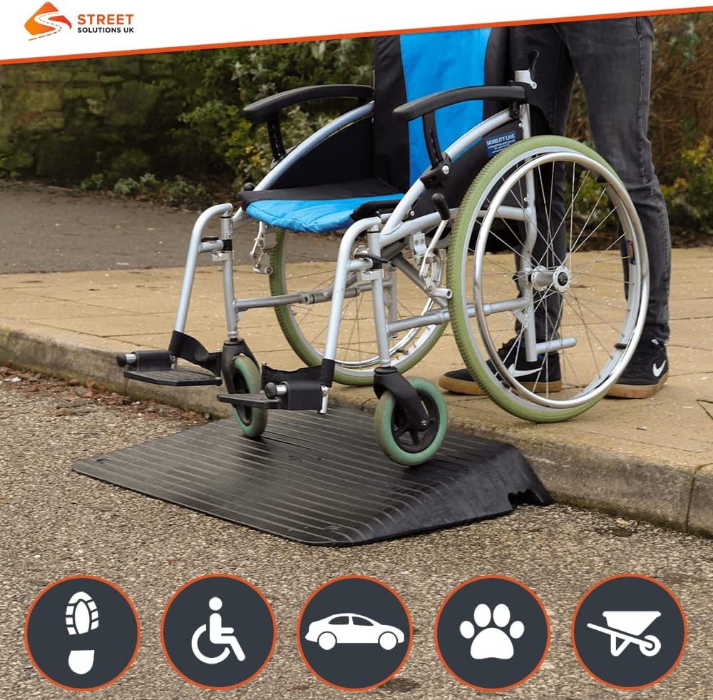 Rubber Threshold Ramp 4 Inch Rise Wheelchair Transition Ramp | Mobility Door Ramp for Scooter Access & Pets Designed with Slip-Resistant Surface Black-5