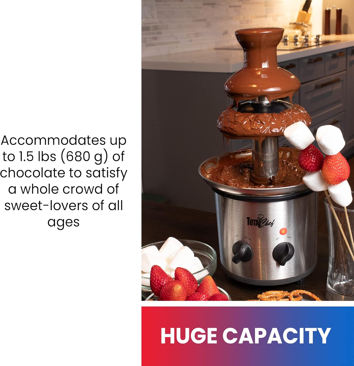 Total Chef Large Chocolate Fountain Fondue Set, 1.5 lbs (680 g) Capacity, Electric 3 Tier Machine with Hot Melting Pot Base,Adjustable Temperature, Easy to Assemble, Ideal for Birthday Party, Buffet-3