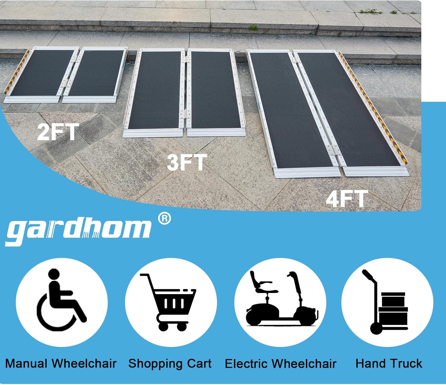 Wheelchair Ramps 4FT, gardhom Foldable Ramps for Wheelchairs Portable Aluminum 362kg Capacity Wheelchair Ramp for Home Entrance Threshold Doorways-7