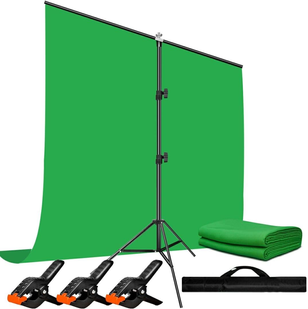 Heysliy Green Screen Background with Stand 2x2M/6.5x6.5Ft,1.5 x2M GreenScreen Photography Backdrop Kit for Gaming,Photo Studio,Stream,Chroma Key-0