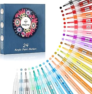 Mitoymia Paint Pens Markers - Acrylic Paint Pens for Rocks Painting Glass Stone Wood Ceramic Craft Supplies, 24 Vibrant Colors Great for Christmas Easter Egg Pumpkin Markers