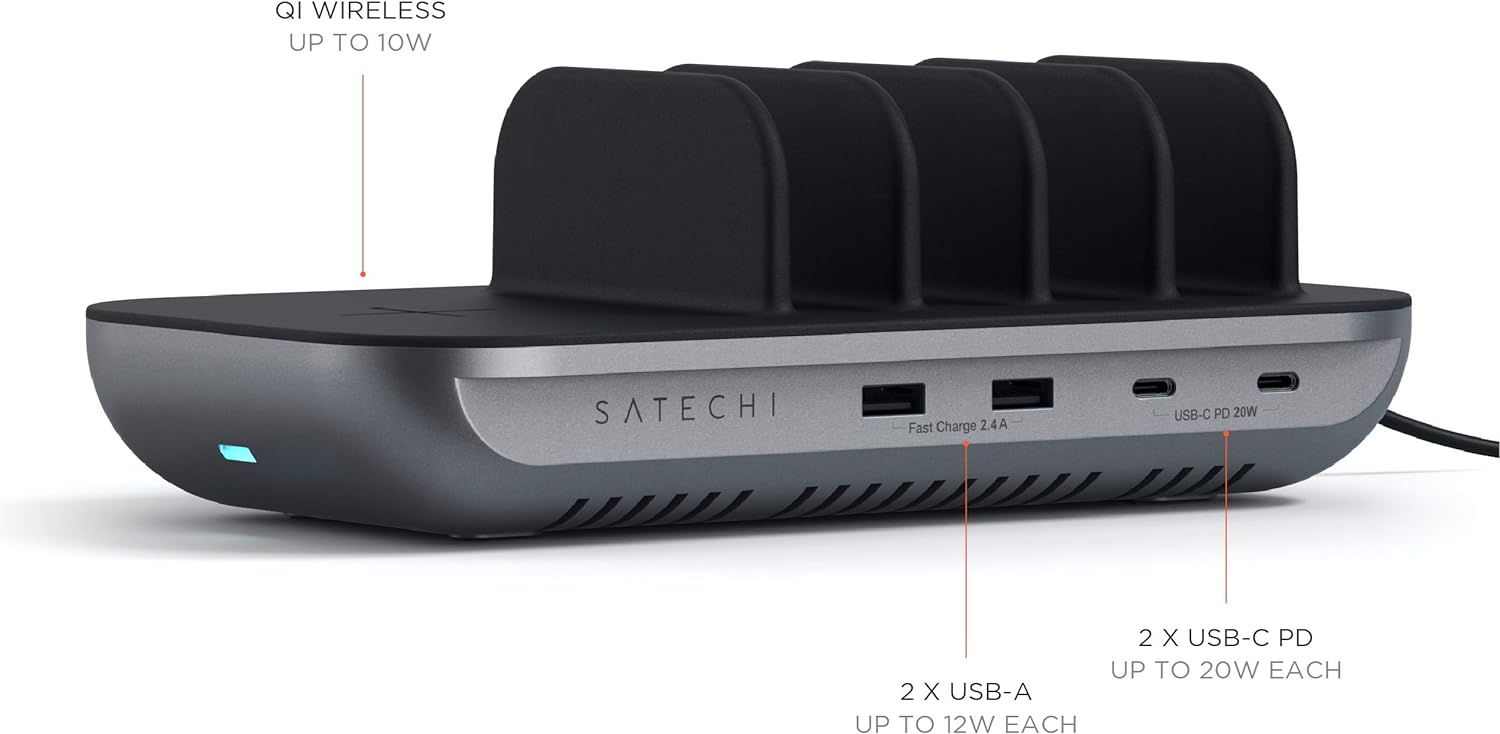 SATECHI Multi Device Charging Station Dock 5 with Wireless Charging - iPad Charging Station – For iPad Pro/Air M1, iPhone 16/16 Pro/15 Pro Max/15 Pro/15/15 Plus, iPhones 14, AirPods 4/Pro/3/2-2