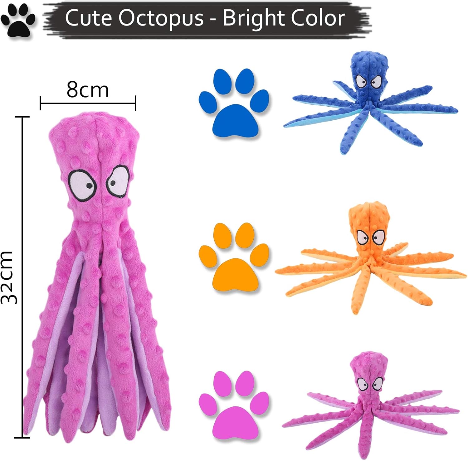 Acehome Squeaky Dog Interactive Play Toy,No Stuffing Octopus Dog Chew Toy with Crinkle Paper for Medium and Large Dog Playing (Purple)-1