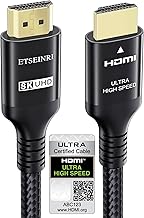 Etseinri 2024 Newest 10K 8K HDMI Cable 2M, Certified 48Gbps Ultra High Speed HDMI® Cable 4K 144Hz 120Hz 2K 240Hz 10K 8K60Hz eARC HDCP2.3 HDR10+ Compatible with PS5 X-box HDTV Monitor