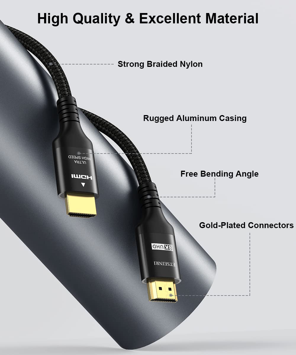 Etseinri 2024 Newest 10K 8K HDMI Cable 2M, Certified 48Gbps Ultra High Speed HDMI® Cable 4K 144Hz 120Hz 2K 240Hz 10K 8K60Hz eARC HDCP2.3 HDR10+ Compatible with PS5 X-box HDTV Monitor-4