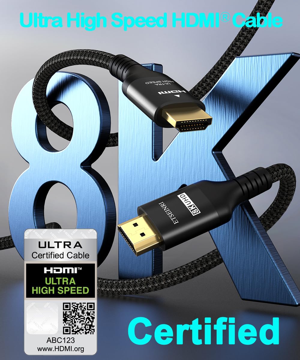 Etseinri 2024 Newest 10K 8K HDMI Cable 2M, Certified 48Gbps Ultra High Speed HDMI® Cable 4K 144Hz 120Hz 2K 240Hz 10K 8K60Hz eARC HDCP2.3 HDR10+ Compatible with PS5 X-box HDTV Monitor-6