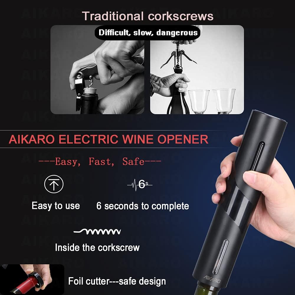 AIKARO Electric Wine Bottle Opener Automatic Electronic Corkscrew, Battery Operated-6