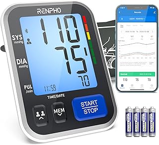 RENPHO Smart Blood Pressure Monitors - Upper Arm Blood Pressure Machine with App, Home Use Blood Pressure Monitor Large Cuff and Large Display, Two Users Memory, Heart Rate Detection