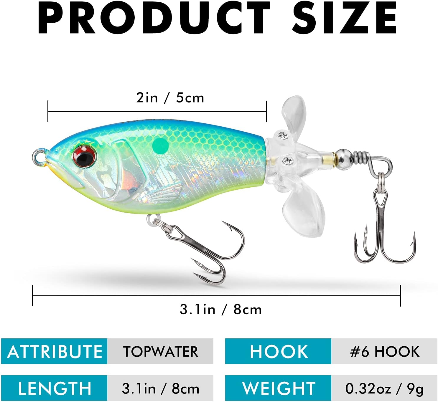 TRUSCEND Top Water Fishing Lures with BKK Hooks, Whopper Fishing Lure for Freshwater or Saltwater, Floating Lure for Bass Catfish Pike, Fishing Wobble Surface Bass Baits Teasers Fishing Gifts for Men-5