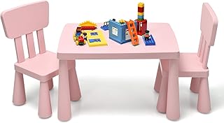 GYMAX Kids Table and Chair Set, Children Activity Table with 2 Chairs, Multifunction Nursery Furniture for Playing, Learning, Eating and Drawing (Pink)