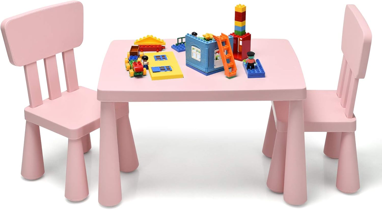 GYMAX Kids Table and Chair Set, Children Activity Table with 2 Chairs, Multifunction Nursery Furniture for Playing, Learning, Eating and Drawing (Pink)-0