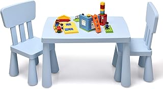 GYMAX Kids Table and Chair Set, Children Activity Table with 2 Chairs, Multifunction Nursery Furniture for Playing, Learning, Eating and Drawing (Blue)