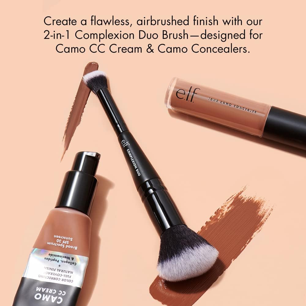 e.l.f. Concealer & Foundation Complexion Duo Brush, 2-in-1 Makeup Brush For Concealer & Liquid & Powder Foundation, Made With Synthetic Bristles-1