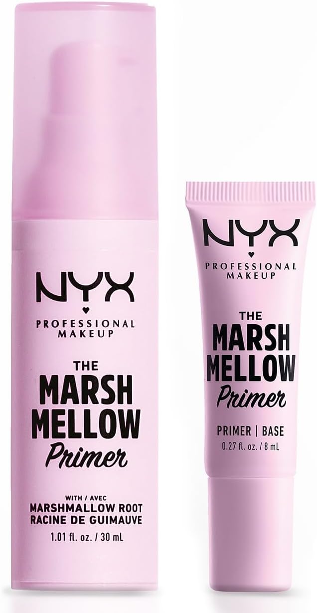 NYX Professional Makeup The Marshmellow Primer Set, Makeup Primer Base, Skin-Focused Primer for Smooth & Even Complexion, Marshmallow Root, Vegan Formula, Regular and Mini Size, 30 ml and 8 ml-0