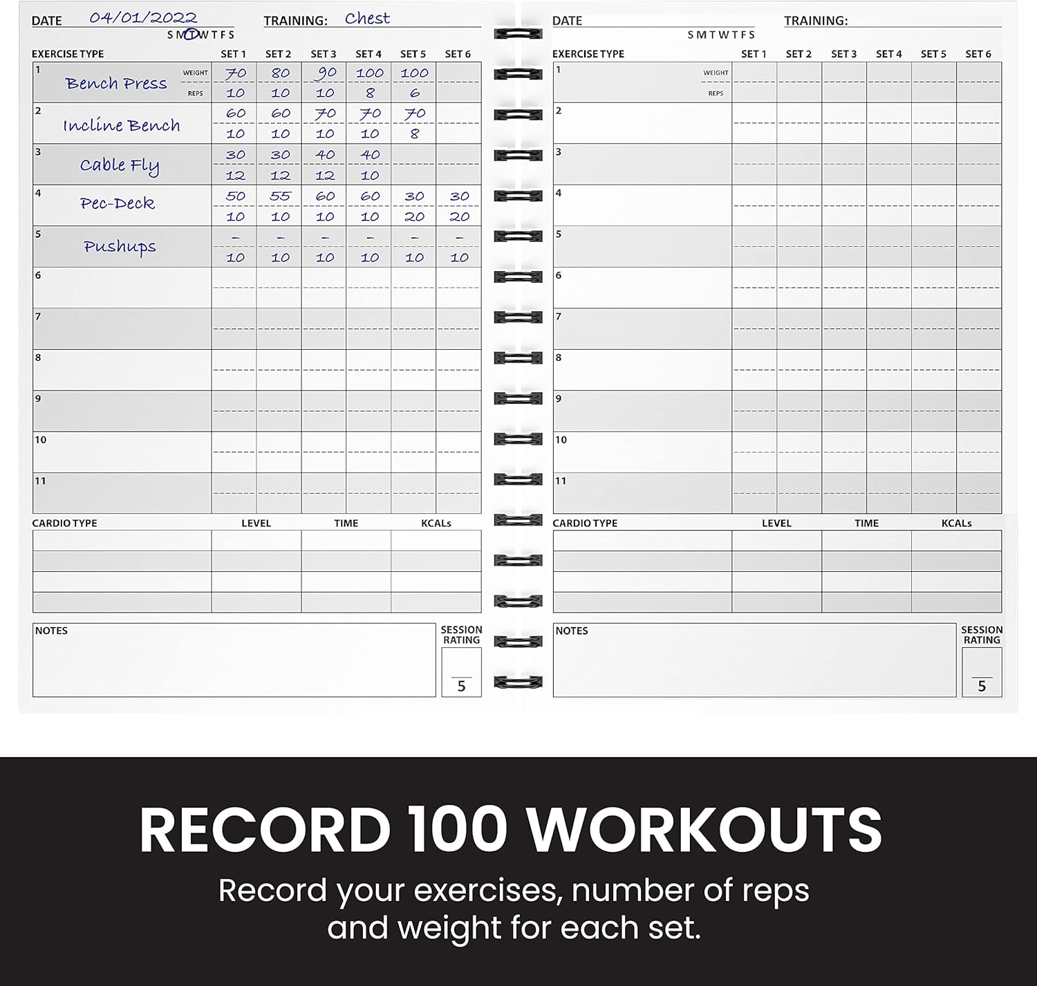 Ultimate Gym Workout Log Book, 100 Page - XL A5 Exercise, Fitness and Training Planner & Gym Journal - Set Goals & Track Progress - for Men and Women (Black)-1