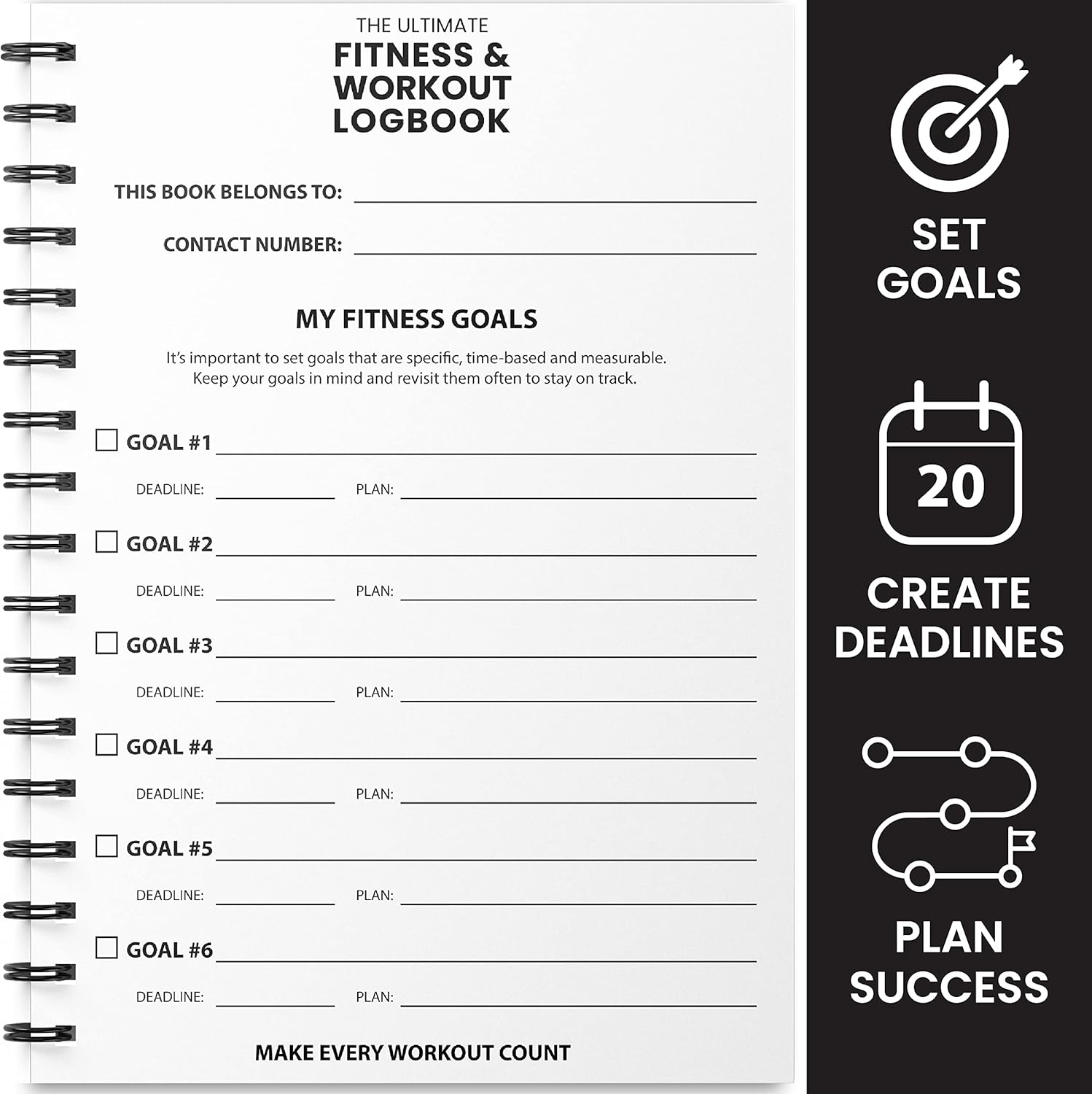 Ultimate Gym Workout Log Book, 100 Page - XL A5 Exercise, Fitness and Training Planner & Gym Journal - Set Goals & Track Progress - for Men and Women (Black)-2