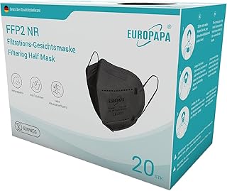 EUROPAPA 20x FFP2 Black Mask Respirator 5-Layer Dust Mask Hygienically Individually Packed Body Certified EN149:2001+A1:2009 Mouth Mask EU2016/425