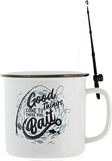 Boxer Gifts 'Good Things Come to Those Who Bait' Mug - Funny Fishing Gifts for Men On Birthday Or Christmas | Comes with a Joke Rod for Dunking Biscuits, White