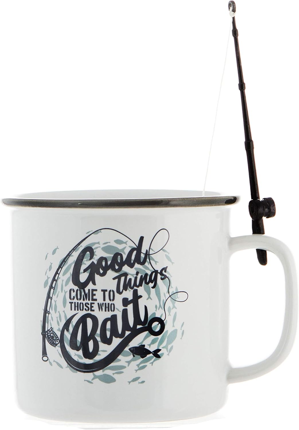 Boxer Gifts 'Good Things Come to Those Who Bait' Mug - Funny Fishing Gifts for Men On Birthday Or Christmas | Comes with a Joke Rod for Dunking Biscuits, White-0