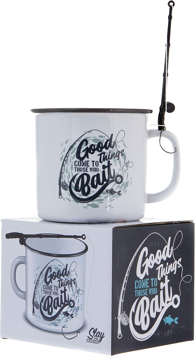 Boxer Gifts 'Good Things Come to Those Who Bait' Mug - Funny Fishing Gifts for Men On Birthday Or Christmas | Comes with a Joke Rod for Dunking Biscuits, White-4