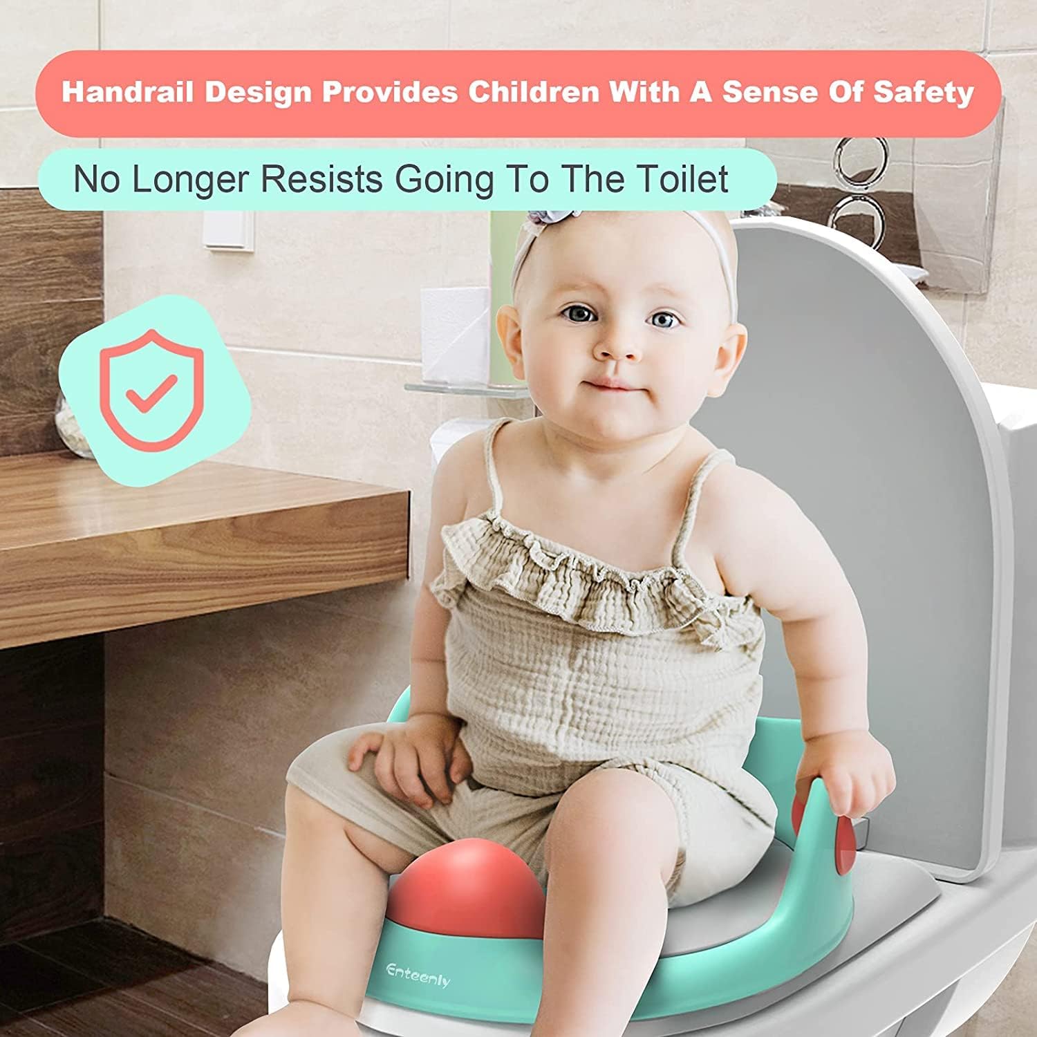 Enteenly Potty Training Seat for Kids Toddlers Toilet Seat for Boys Girls Portable Slip and Anti-Splash Kids Toilet Seat with Handles, Backrest and PU Cushion Apply to Round and Oval Toilets-5