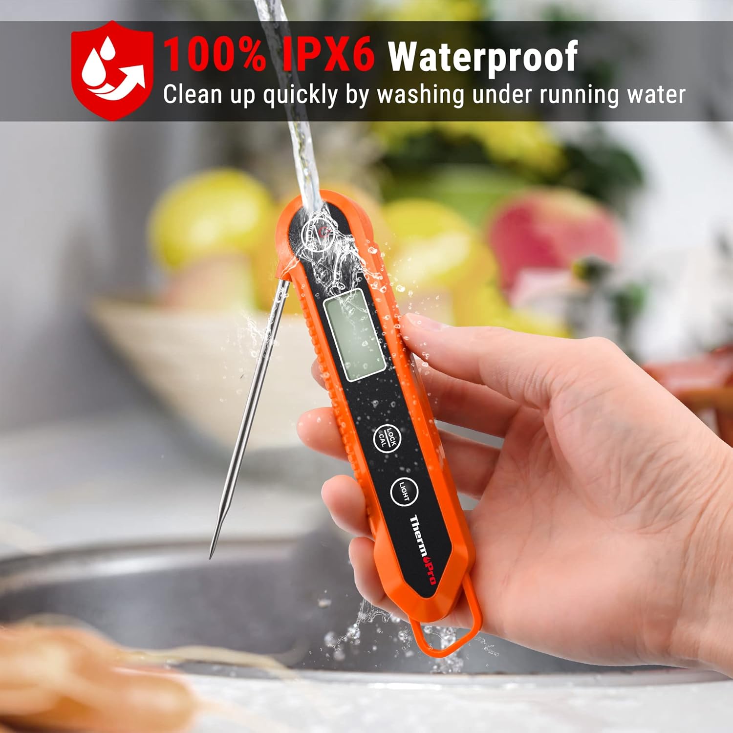 ThermoPro TP03H Meat Thermometers with Foldable Food Temperature Probe, IPX6 Waterproof Food Thermometer with Calibration Lock Function Backlight LCD Screen Cooking Thermometer for Oil Candy Milk Jam-2