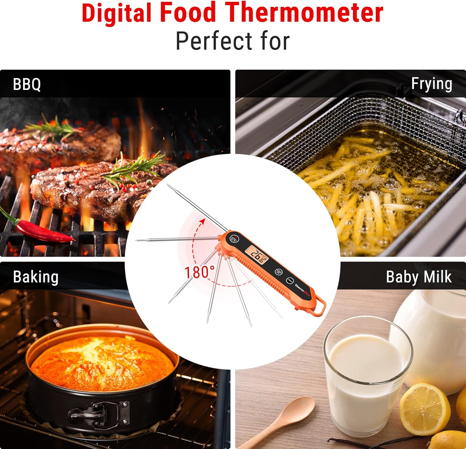 ThermoPro TP03H Meat Thermometers with Foldable Food Temperature Probe, IPX6 Waterproof Food Thermometer with Calibration Lock Function Backlight LCD Screen Cooking Thermometer for Oil Candy Milk Jam-5