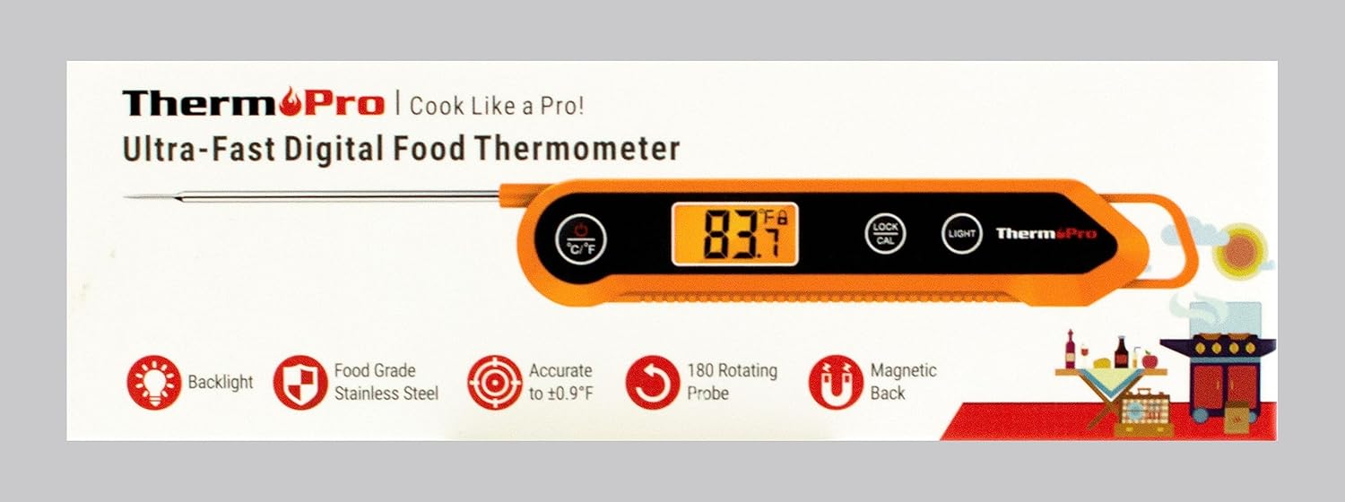 ThermoPro TP03H Meat Thermometers with Foldable Food Temperature Probe, IPX6 Waterproof Food Thermometer with Calibration Lock Function Backlight LCD Screen Cooking Thermometer for Oil Candy Milk Jam-7