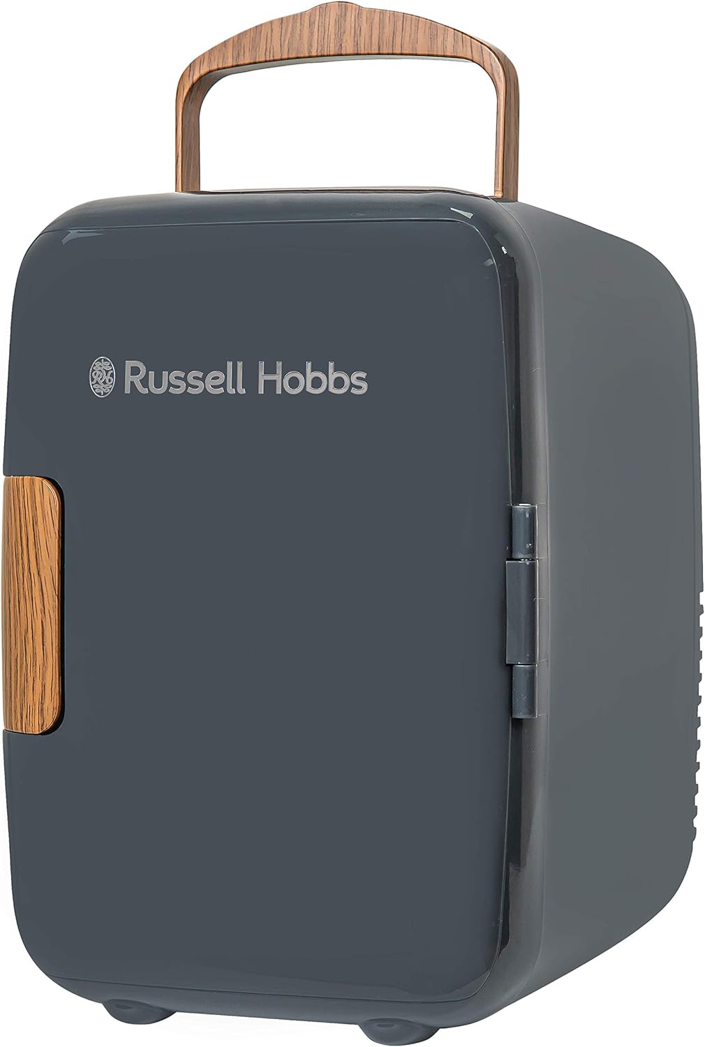 Russell Hobbs RH4CLR1001SCG 4L/6 Can Mini Portable Cooler & Warmer for Drinks, Cosmetics/Makeup/Skincare, AC/DC Power, Scandi Style, Grey & Wood Effect, For Bedroom, Home, Caravan, Car-0