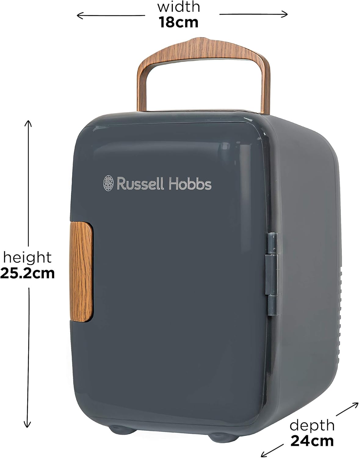 Russell Hobbs RH4CLR1001SCG 4L/6 Can Mini Portable Cooler & Warmer for Drinks, Cosmetics/Makeup/Skincare, AC/DC Power, Scandi Style, Grey & Wood Effect, For Bedroom, Home, Caravan, Car-13