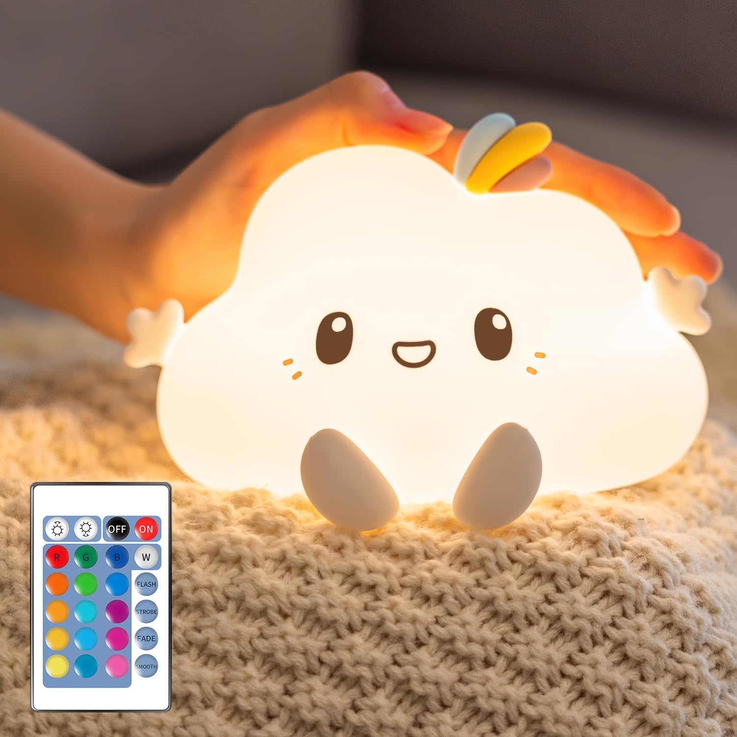 One Fire Cute Night Light Kids,【16 Colors+Remote】 Baby Night Light Baby Cloud Light,Dimmable Child Kids Night Light Bedroom Lights,Rechargeable Night Light Nightlights for Children Lights for Bedroom-0