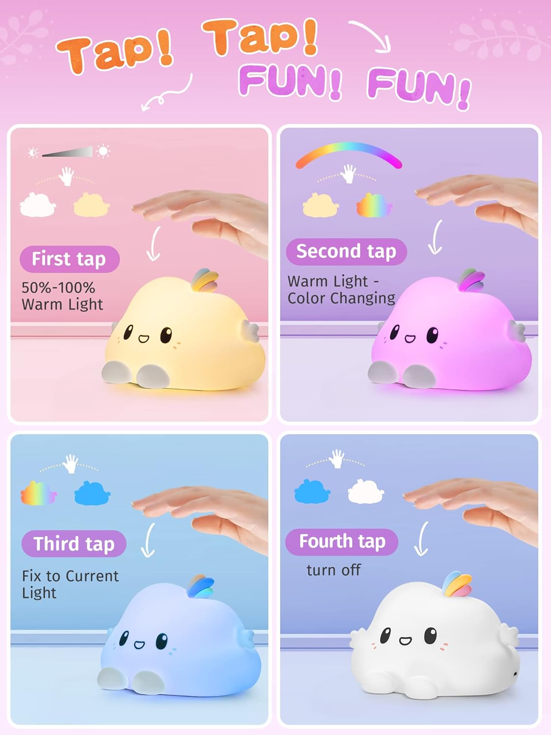 One Fire Cute Night Light Kids,【16 Colors+Remote】 Baby Night Light Baby Cloud Light,Dimmable Child Kids Night Light Bedroom Lights,Rechargeable Night Light Nightlights for Children Lights for Bedroom-2