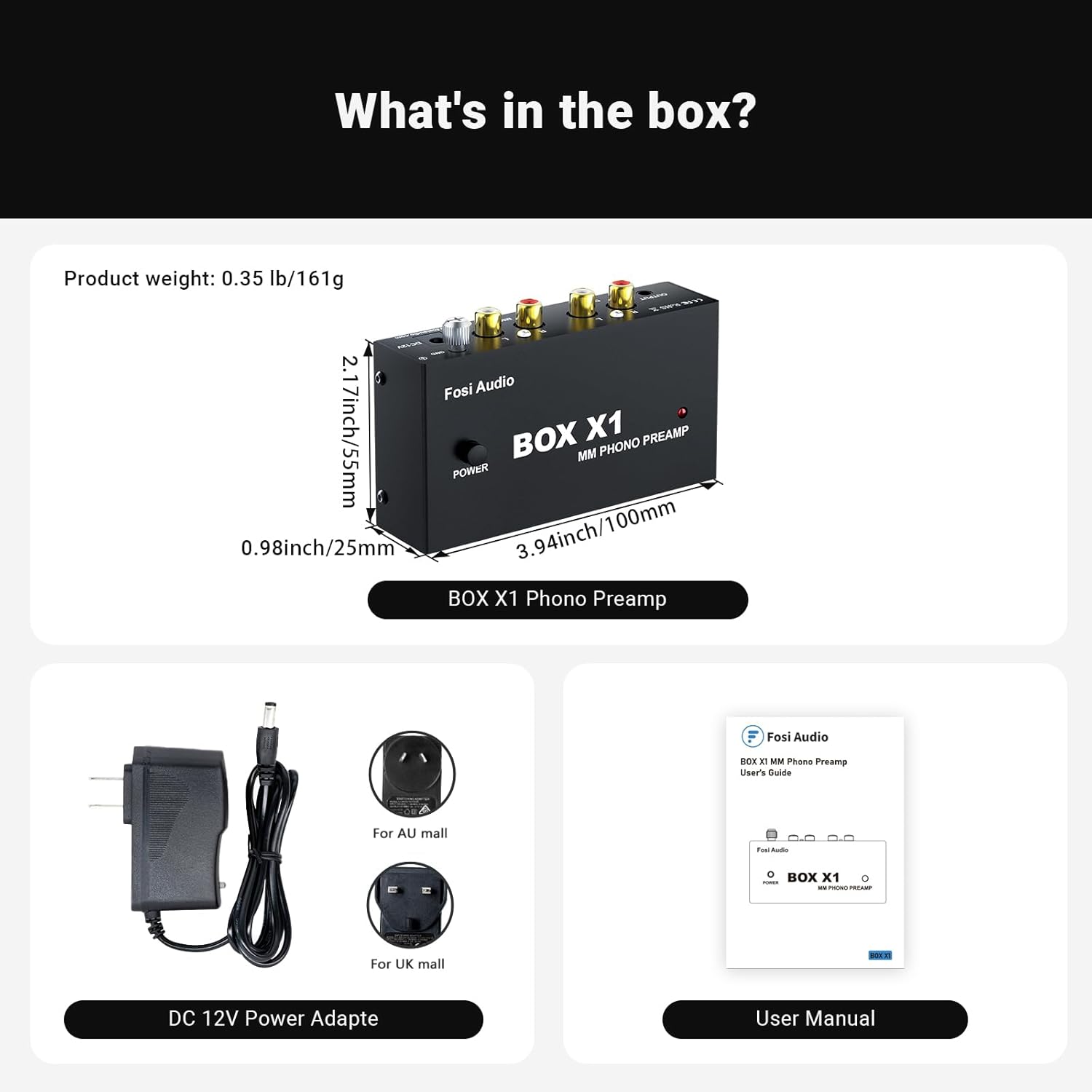 Fosi Audio BOX X1 Phono Preamp for MM Turntables with 3.5MM Headphone and RCA Output, Mini Phono Preamplifier with Power Switch for Phonograph/Record Player, DC 12V Power Adapter Included-7