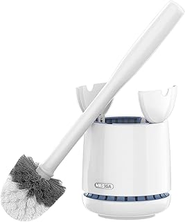 MR.SIGA Toilet Bowl Brush and Holder, Premium Quality, with Solid Handle and Durable Bristles for Bathroom Cleaning, White, 1 Pack