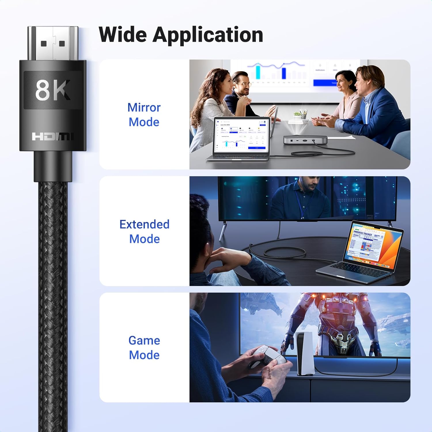 UGREEN HDMI 2.1 Cable 10K 8K 4K 1440P@240/165/144/120Hz eARC HDR Ultra High Speed 48Gbps HDCP 2.3 Dolby Atmos Vision Compatible with PS5/4 Xbox Series S/X Soundbar TV Gaming Monitor Laptop PC DVD(2M)-6