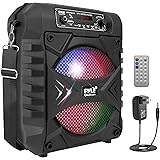 Pyle, Portable Bluetooth PA Speaker System – 300W Rechargeable Party Speaker, w/ 8” Subwoofer, AUX, Microphone in, Party Lights, MP3/USB, Radio, Remote Controller, Easily Portable with Handles & Strap