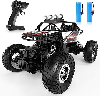 DEERC RC Cars Remote Control Car 1:14 Off Road Monster Truck,Metal Shell 4WD Dual Motors LED Headlight Rock Crawler,2.4Ghz All Terrain Hobby Truck with 2 Batteries for 90 Min Play,Boy Adult Gifts