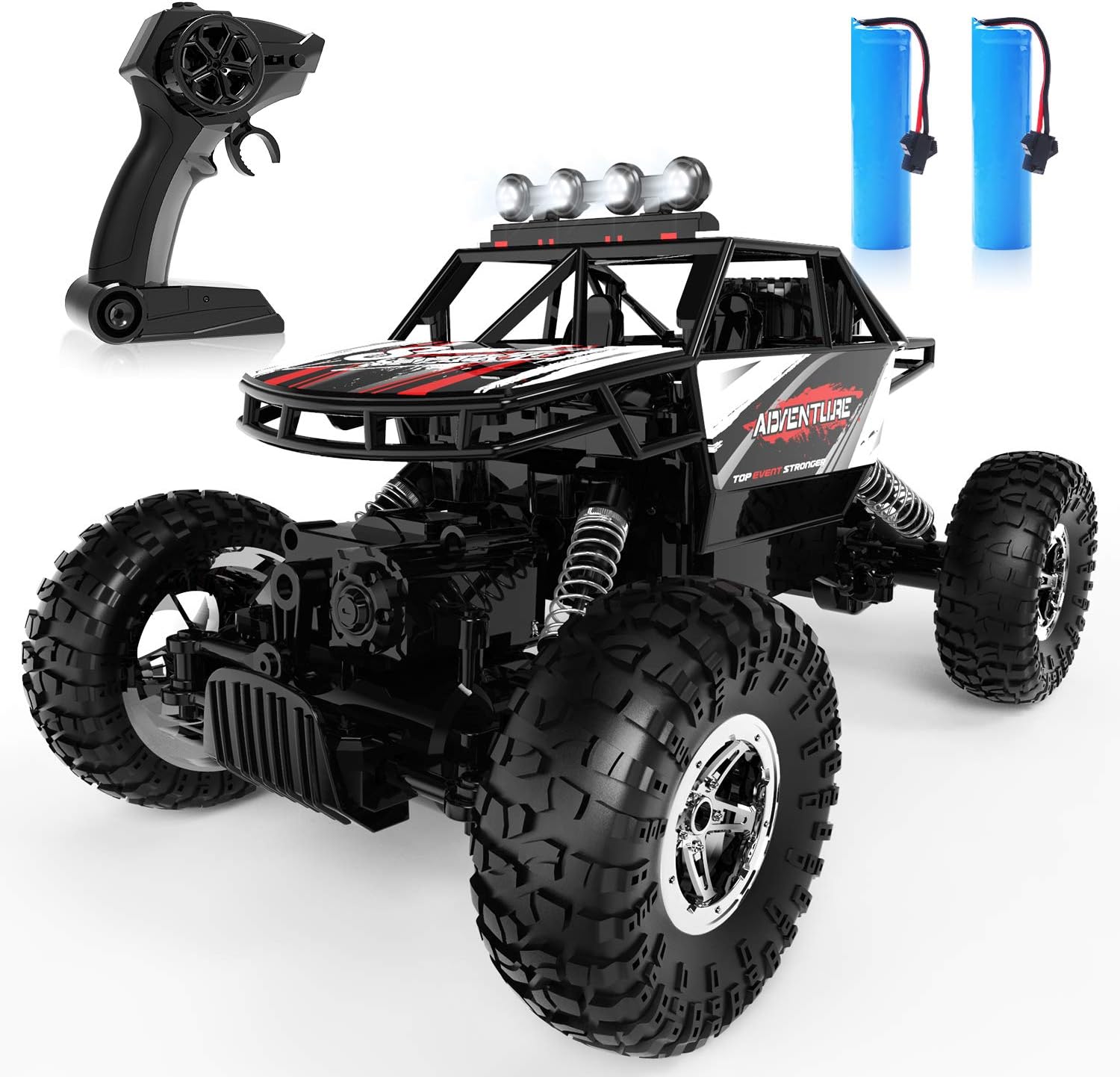 DEERC RC Cars Remote Control Car 1:14 Off Road Monster Truck,Metal Shell 4WD Dual Motors LED Headlight Rock Crawler,2.4Ghz All Terrain Hobby Truck with 2 Batteries for 90 Min Play,Boy Adult Gifts-0