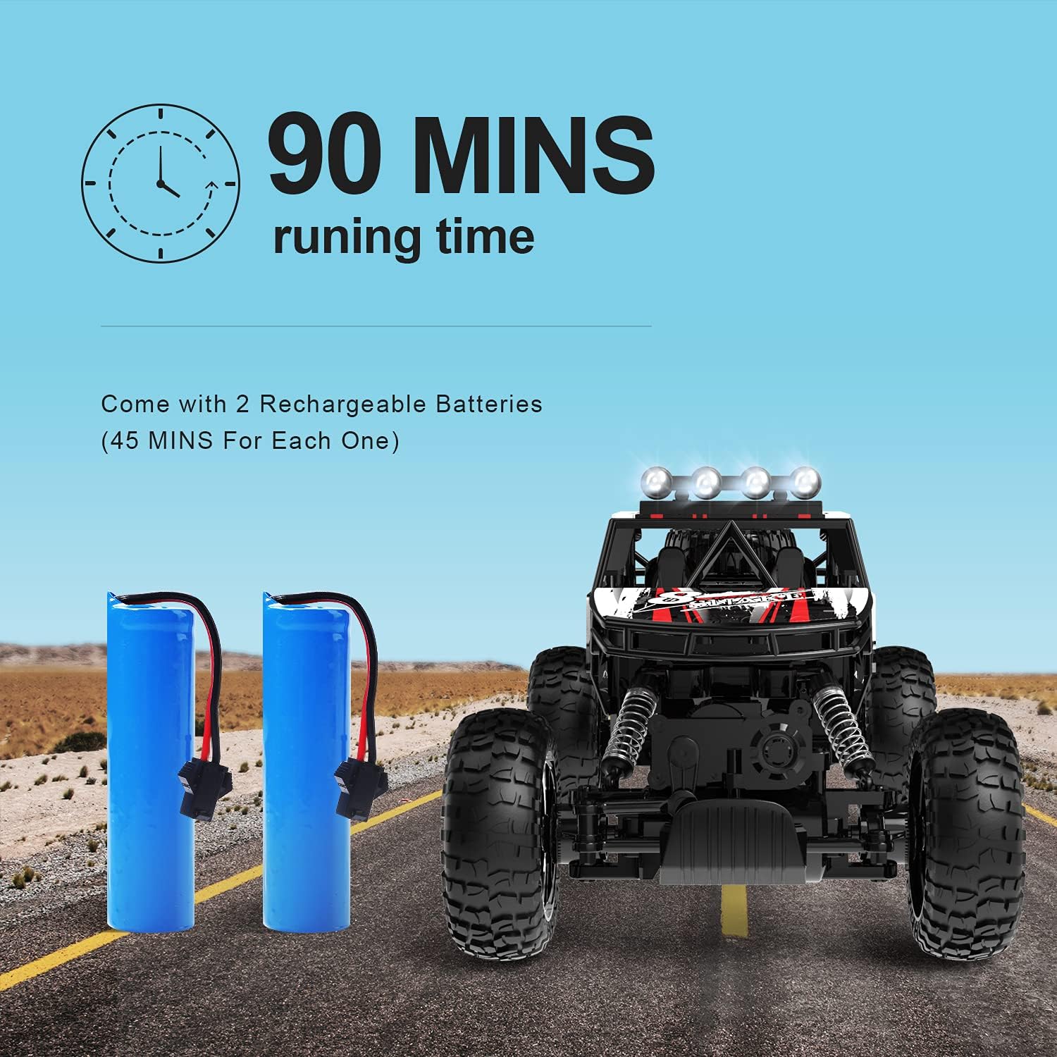 DEERC RC Cars Remote Control Car 1:14 Off Road Monster Truck,Metal Shell 4WD Dual Motors LED Headlight Rock Crawler,2.4Ghz All Terrain Hobby Truck with 2 Batteries for 90 Min Play,Boy Adult Gifts-2