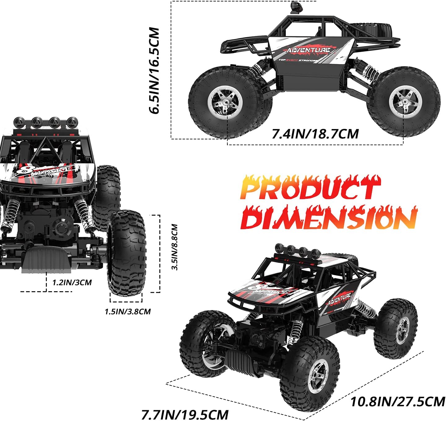 DEERC RC Cars Remote Control Car 1:14 Off Road Monster Truck,Metal Shell 4WD Dual Motors LED Headlight Rock Crawler,2.4Ghz All Terrain Hobby Truck with 2 Batteries for 90 Min Play,Boy Adult Gifts-6