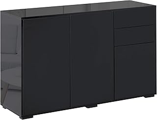 HOMCOM High Gloss Frame Sideboard, Side Cabinet, Push-Open Design with 2 Drawer for Living Room, Bedroom, Black