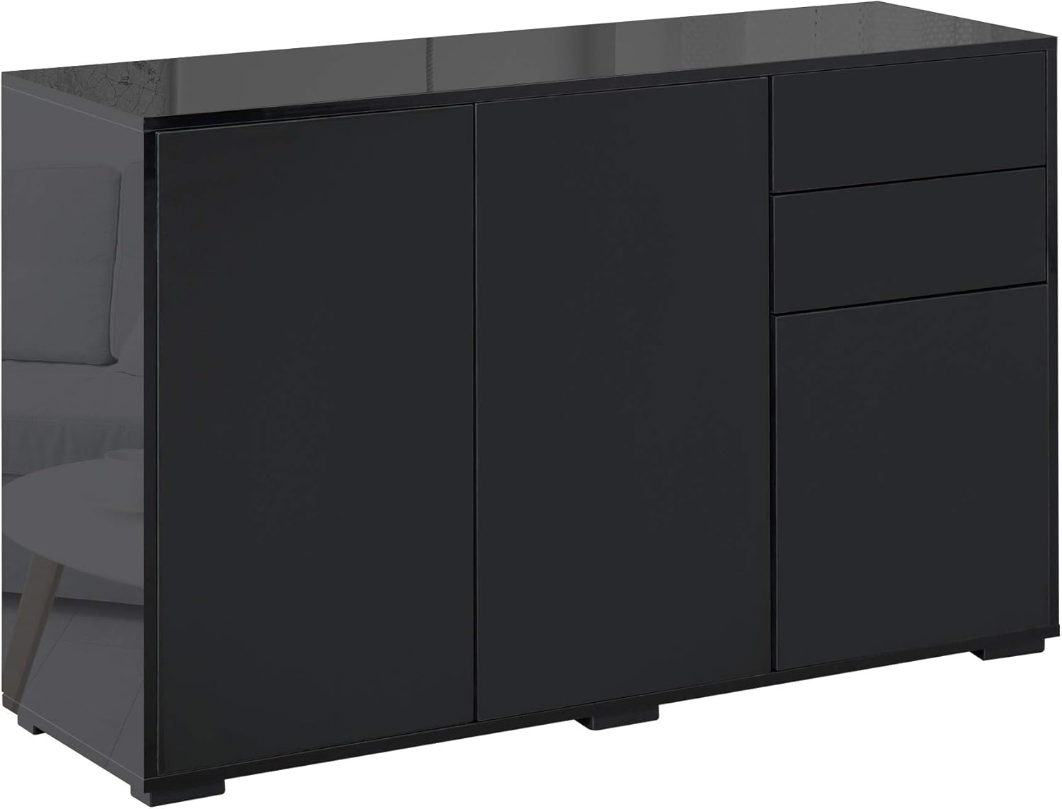 HOMCOM High Gloss Frame Sideboard, Side Cabinet, Push-Open Design with 2 Drawer for Living Room, Bedroom, Black-0