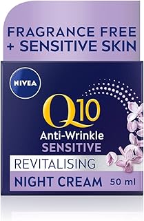 NIVEA Q10 Anti-Wrinkle Sensitive Revitalising Night Cream (50ml), Face Cream with Pure Skin Identical Q10 and Liquorice Extract, Sensitive Skin Cream