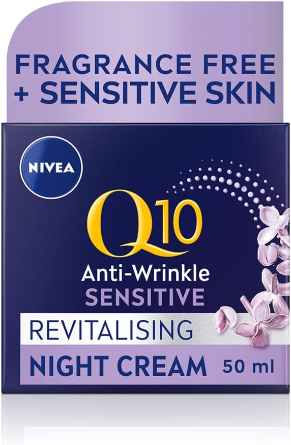 NIVEA Q10 Anti-Wrinkle Sensitive Revitalising Night Cream (50ml), Face Cream with Pure Skin Identical Q10 and Liquorice Extract, Sensitive Skin Cream-0