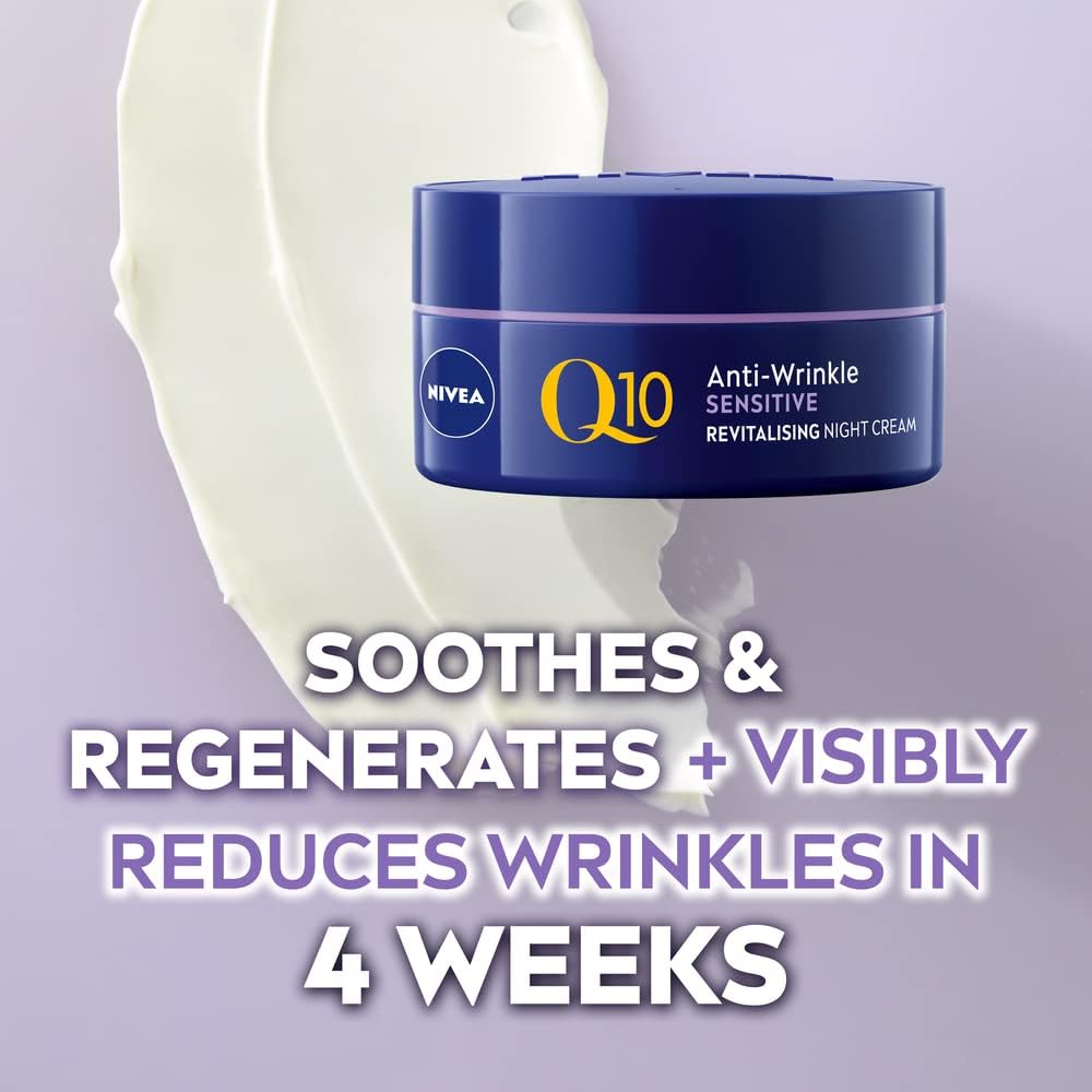 NIVEA Q10 Anti-Wrinkle Sensitive Revitalising Night Cream (50ml), Face Cream with Pure Skin Identical Q10 and Liquorice Extract, Sensitive Skin Cream-1