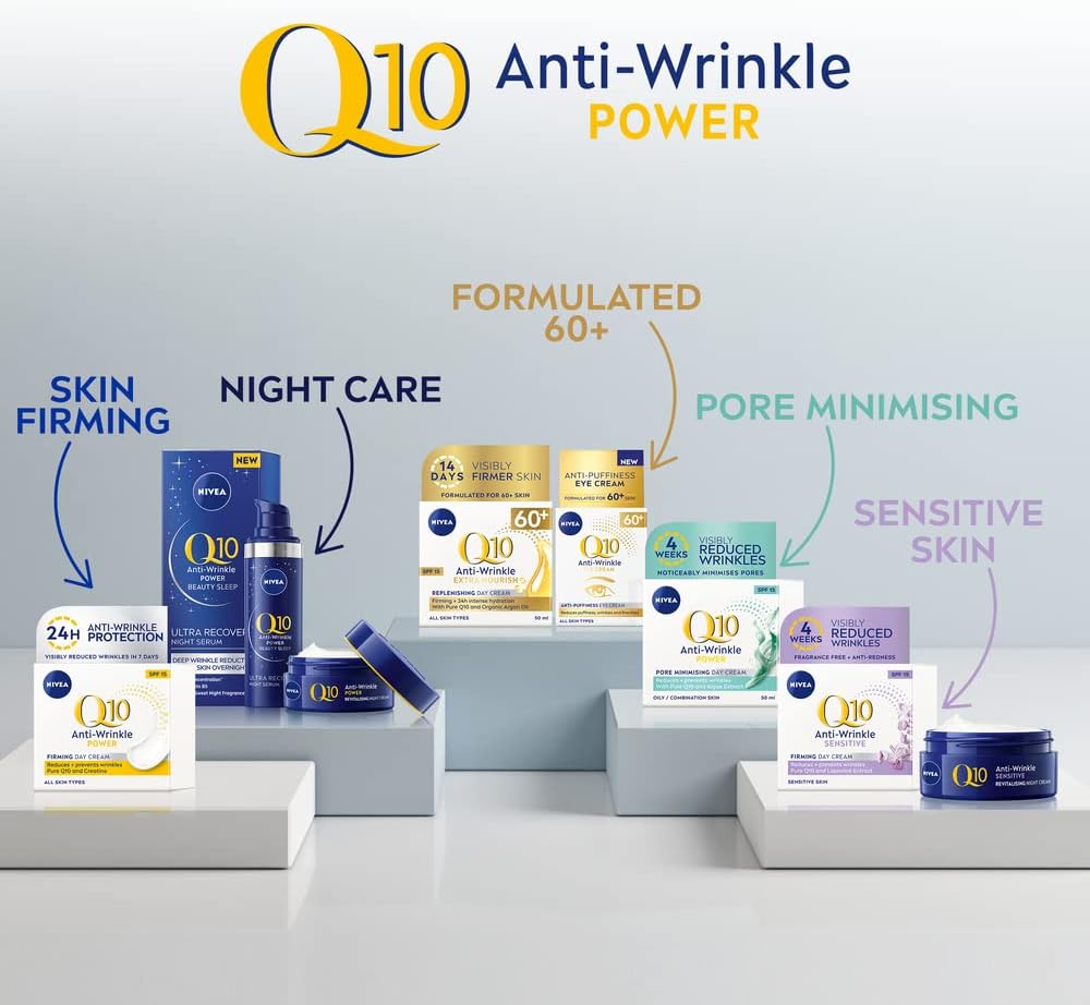 NIVEA Q10 Anti-Wrinkle Sensitive Revitalising Night Cream (50ml), Face Cream with Pure Skin Identical Q10 and Liquorice Extract, Sensitive Skin Cream-4