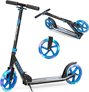 GYMAX 2 Wheel Kick Scooter, Foldable Scooters with Adjustable Height & Light Wheel, Stunt Sport Scooter for Kids Teens or Adult