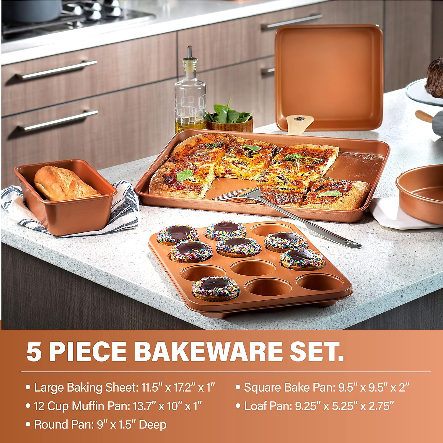 Gotham Steel Hammered Copper Collection – 20 Piece Premium Cookware and Bakeware Set with Nonstick Copper Coating, Includes Skillets, Stock Pots-7