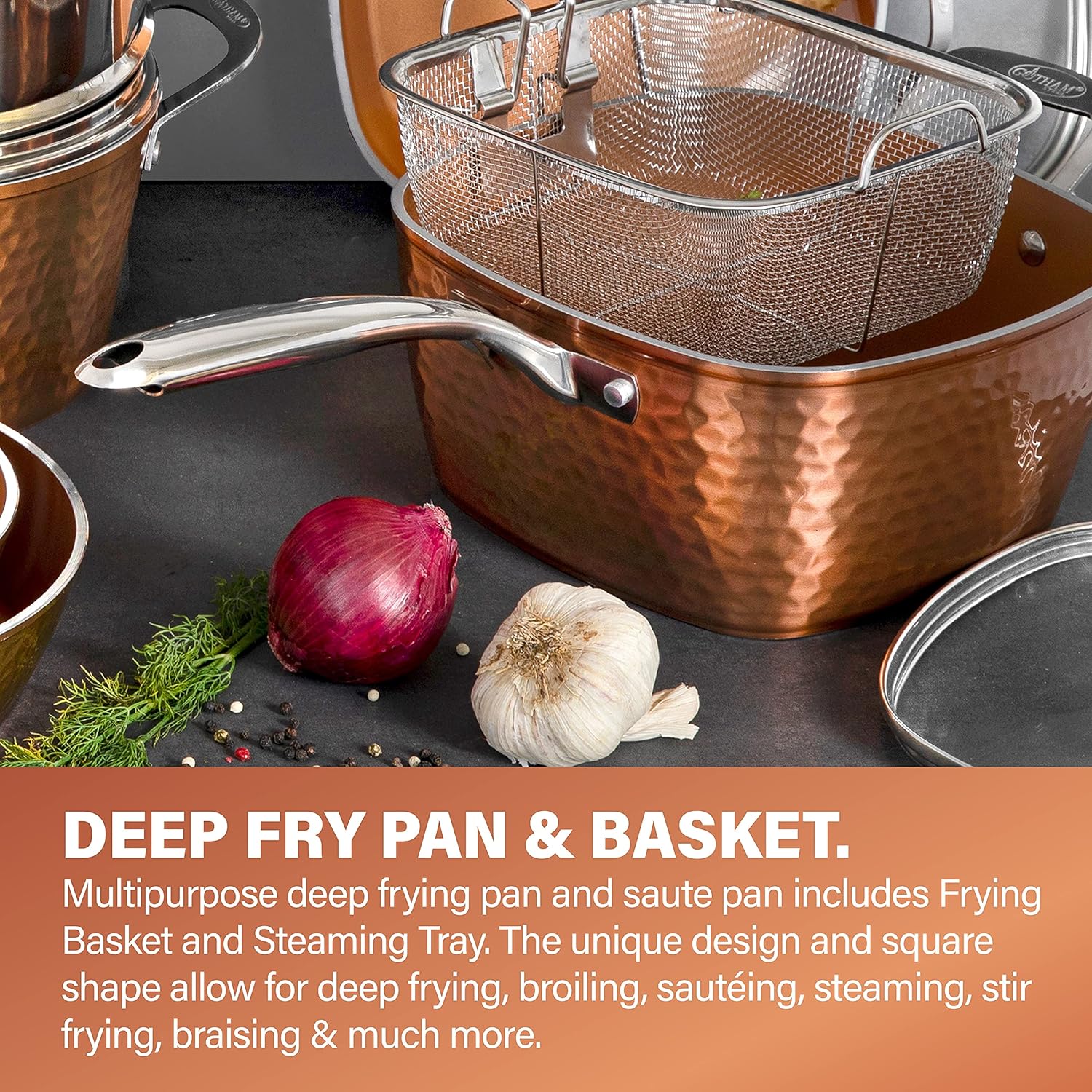 Gotham Steel Hammered Copper Collection – 20 Piece Premium Cookware and Bakeware Set with Nonstick Copper Coating, Includes Skillets, Stock Pots-9